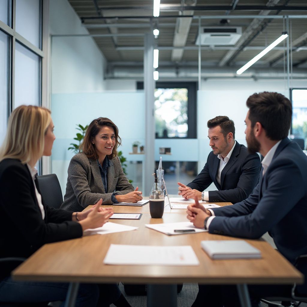 Equipo reunido en oficina central