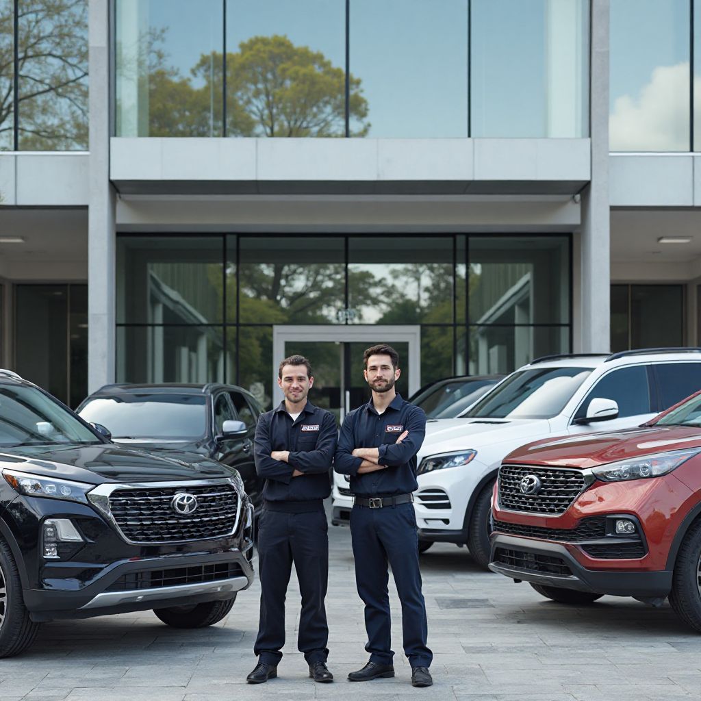 Equipo de especialistas de AutoSelect Argentina frente a oficina