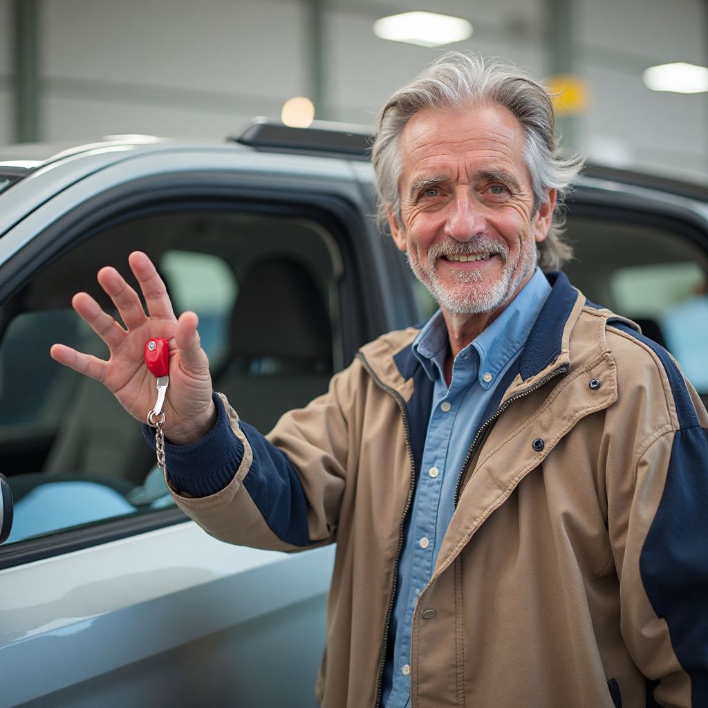 Carlos junto a su Fiat Palio recién adquirido